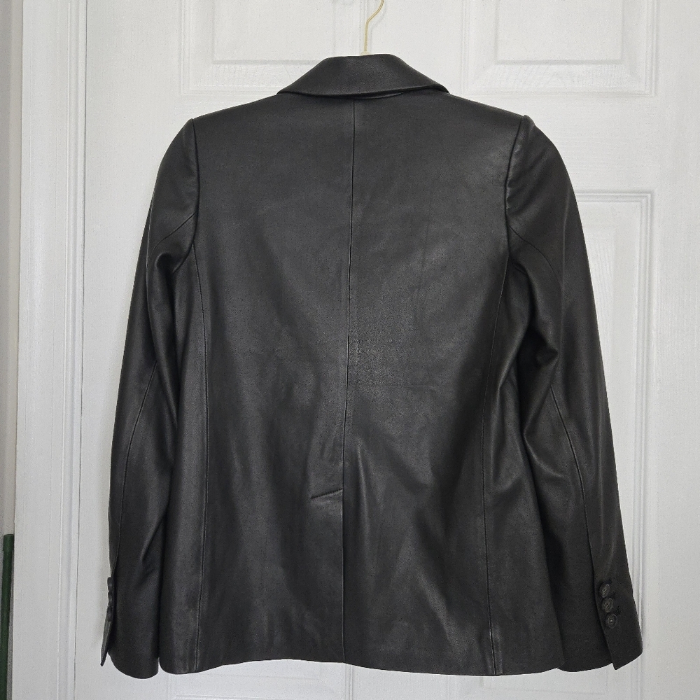 NWOT Vince Sleek Black Leather Button Blazer - Picture 2 of 5